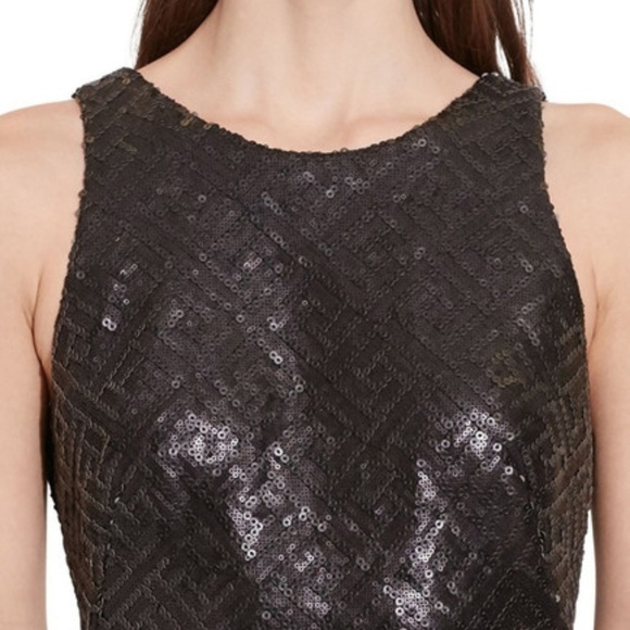 Ralph Lauren Sequin Geometric Sheath Dress V Back Black Midi, Size 8, NEW - Picture 3 of 9